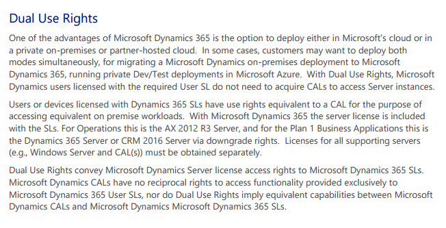 Excerpt from the Dynamics 365 Enterprise Edition Licensing Guide.